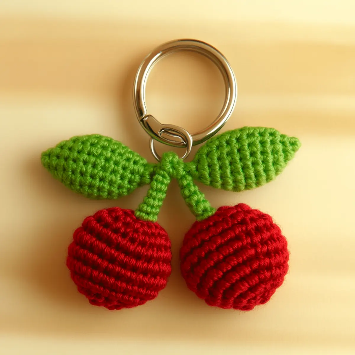 crochet cherry keychain