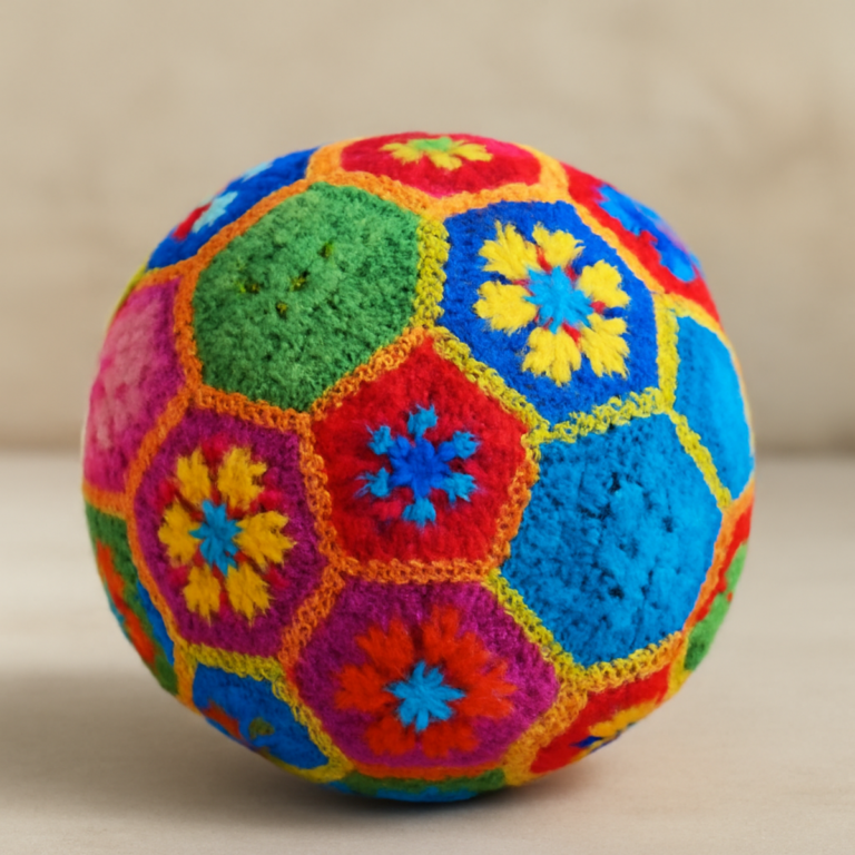 Colorful African Flower Soccer Ball: A Fun Crochet Challenge