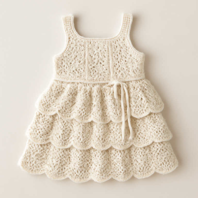 Charming Crochet Baby Dress with Scalloped Layers