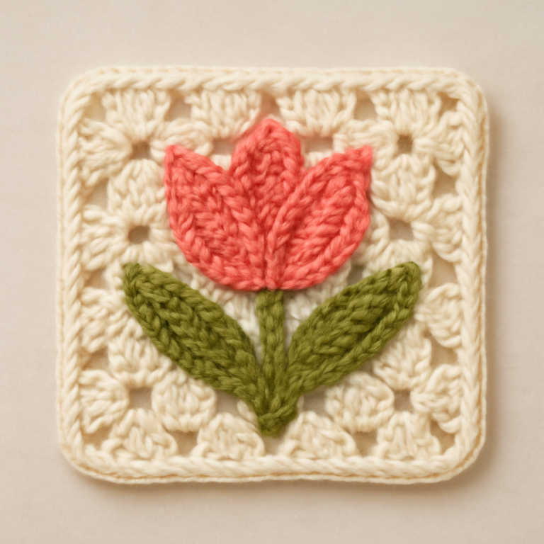 Vibrant Crochet Granny Square with Tulip Motif: Cozy Decor