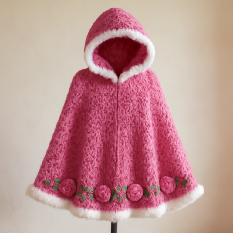 Enchanting Crochet Hooded Rose Cape for Cozy Layers