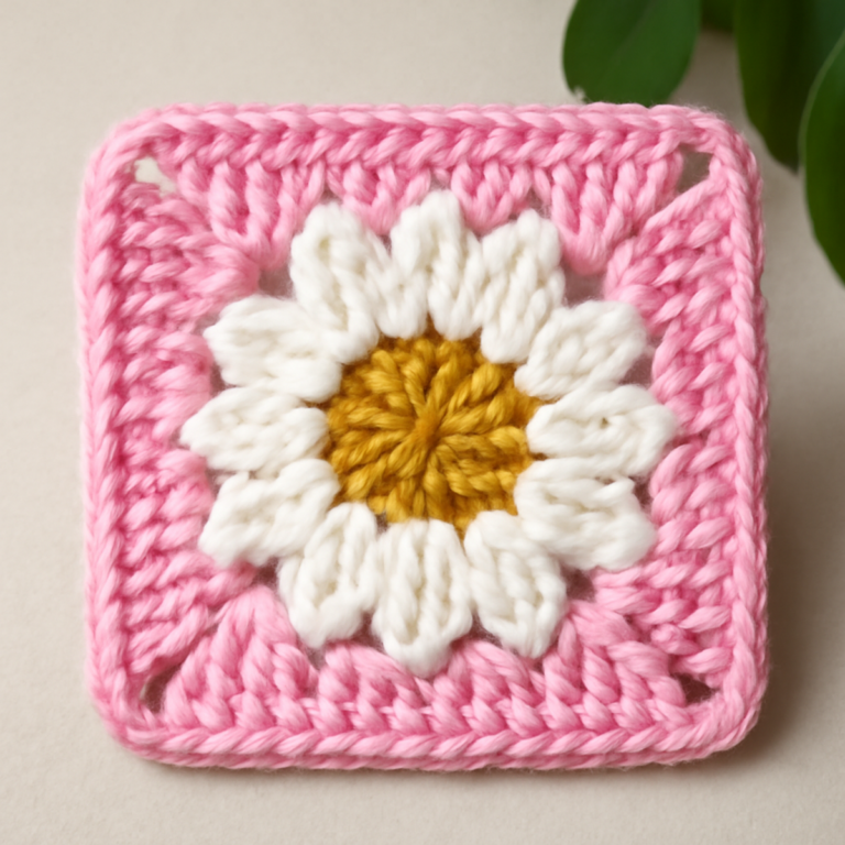 Cheerful Daisy Flower Granny Square: A Beginner’s Delight