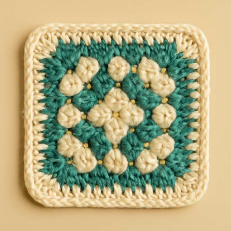 Charming Granny Square Crochet: Teal & Cream Delight
