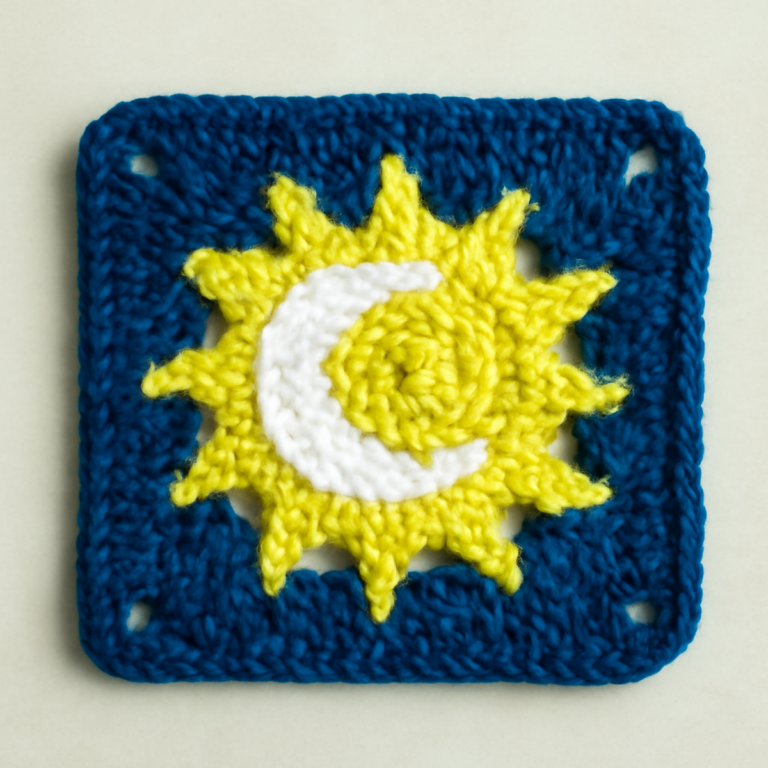 Celestial Sun and Moon Crochet Granny Square Project
