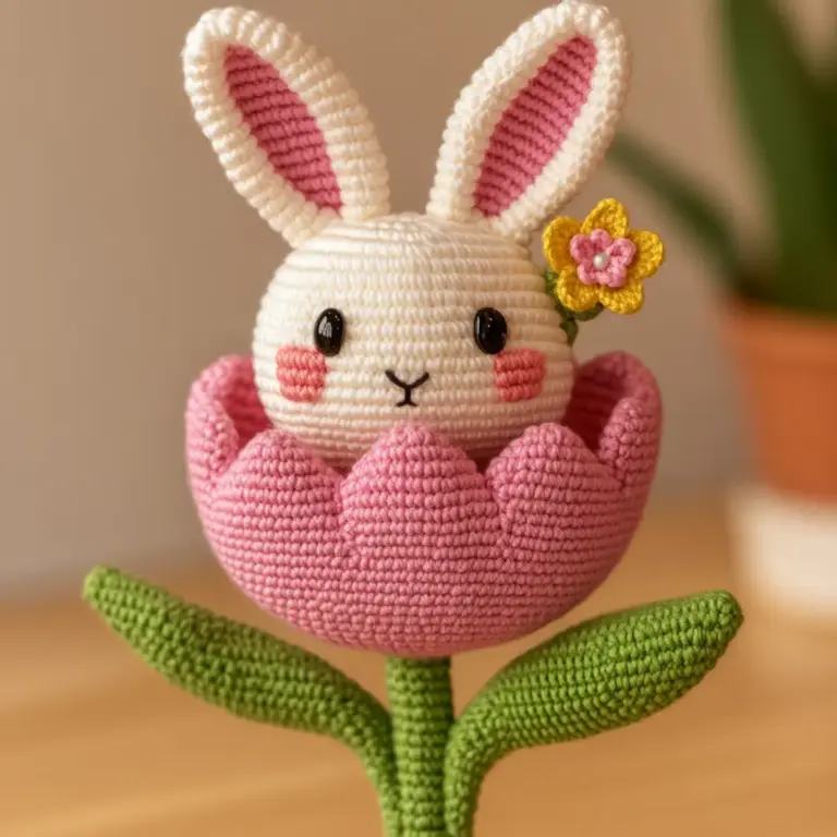 Blooming Crochet Bunny Flower Pattern for Spring Decor