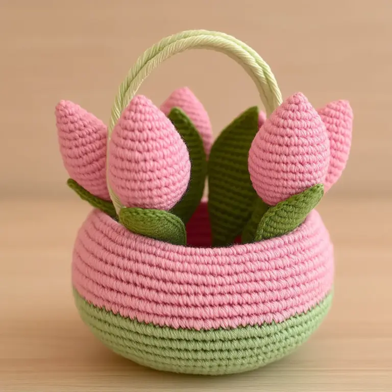 Charming Crochet Tulip Basket for Spring Decor Delight