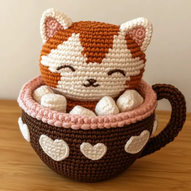 Whimsical Crochet Kitty in Cup Pattern for Cozy Decor