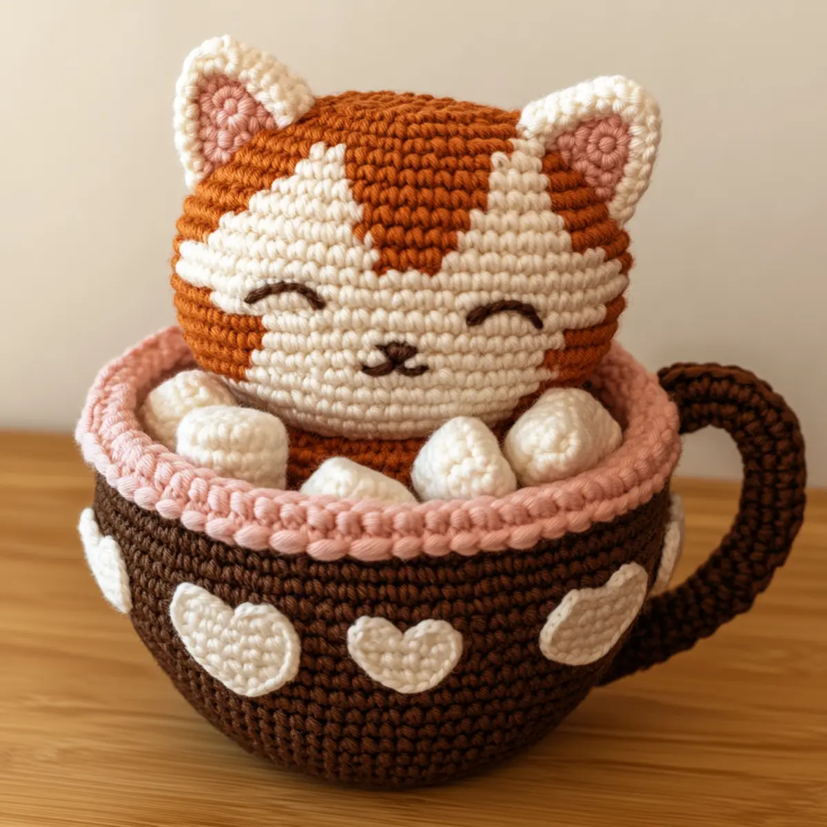 crochet kitty in cup
