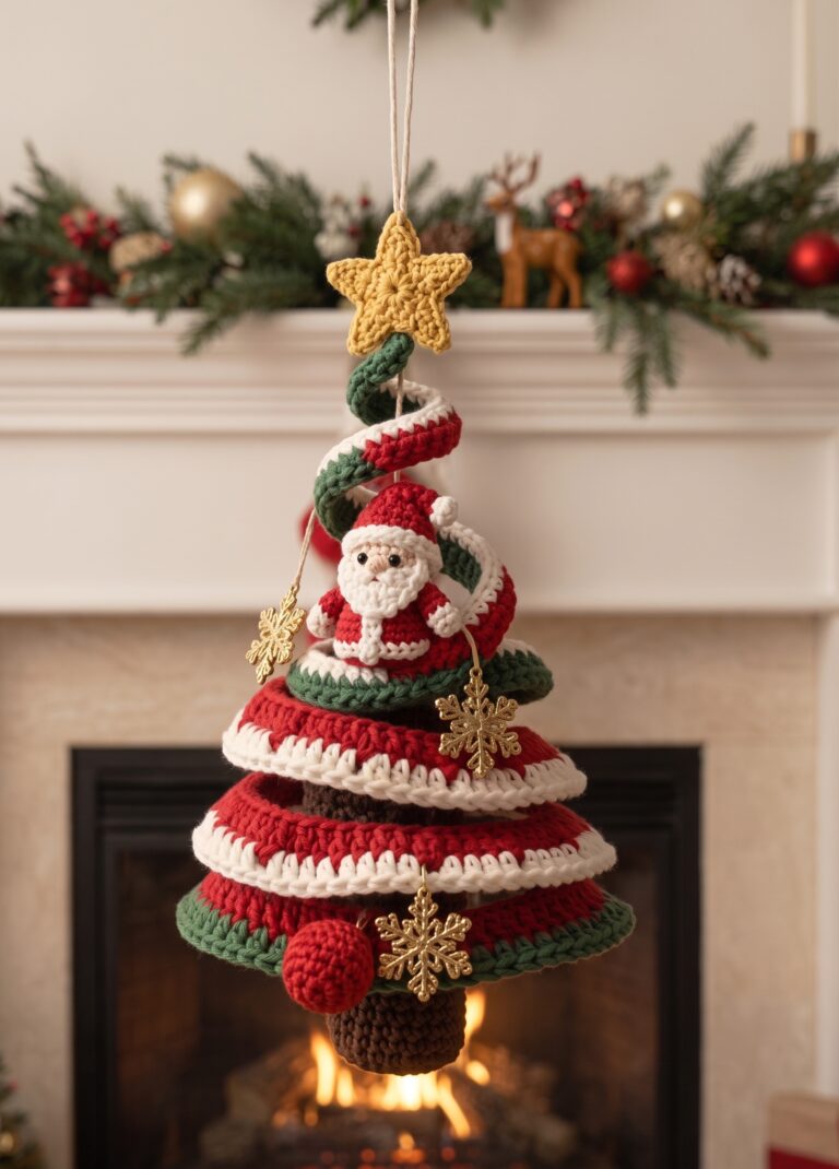 Adorable Crochet Spiral Santa Hanger for Cozy Christmas Cheer
