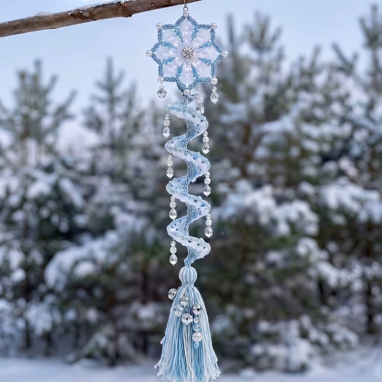 Cozy Crochet Snowflake Spiral Hanging Ornament Tutorial