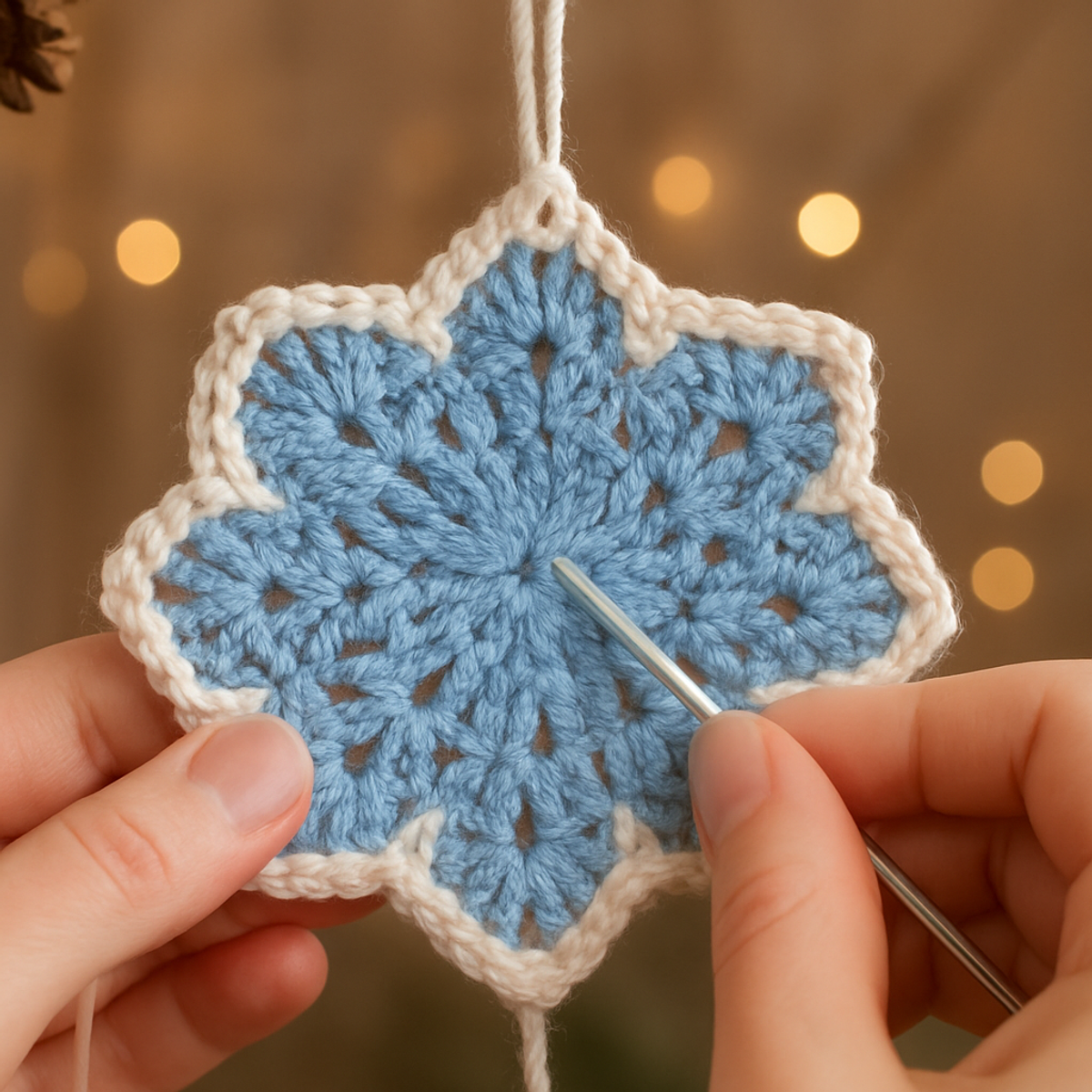 Charming Blue Star Lace Snowflake Ornament: Cozy Crochet Decor