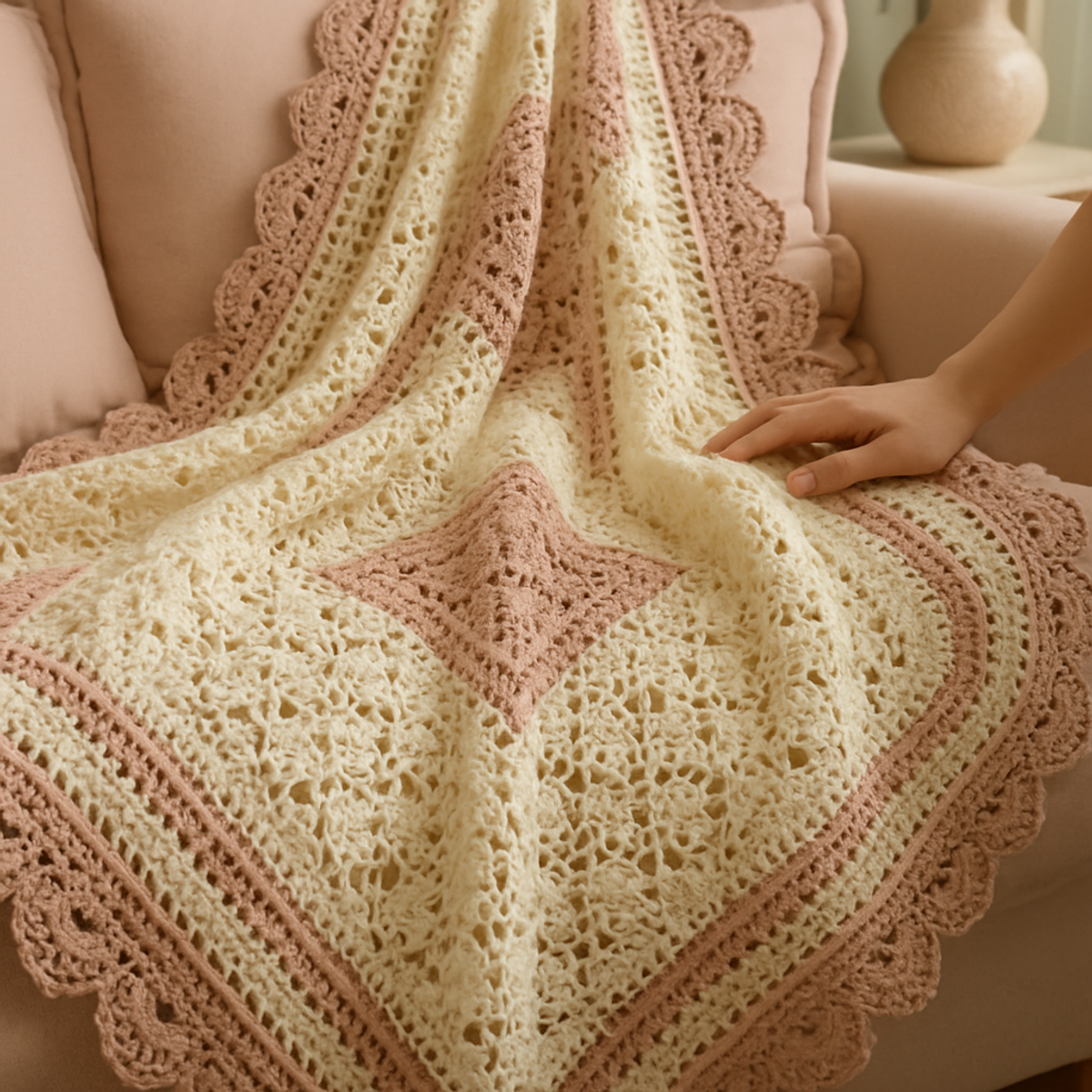 Cozy Blush & Ivory Heirloom Lace Blanket 🌸 Crochet Pattern