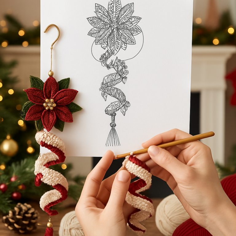 Cozy Christmas Poinsettia Spiral Hanging Ornament Tutorial