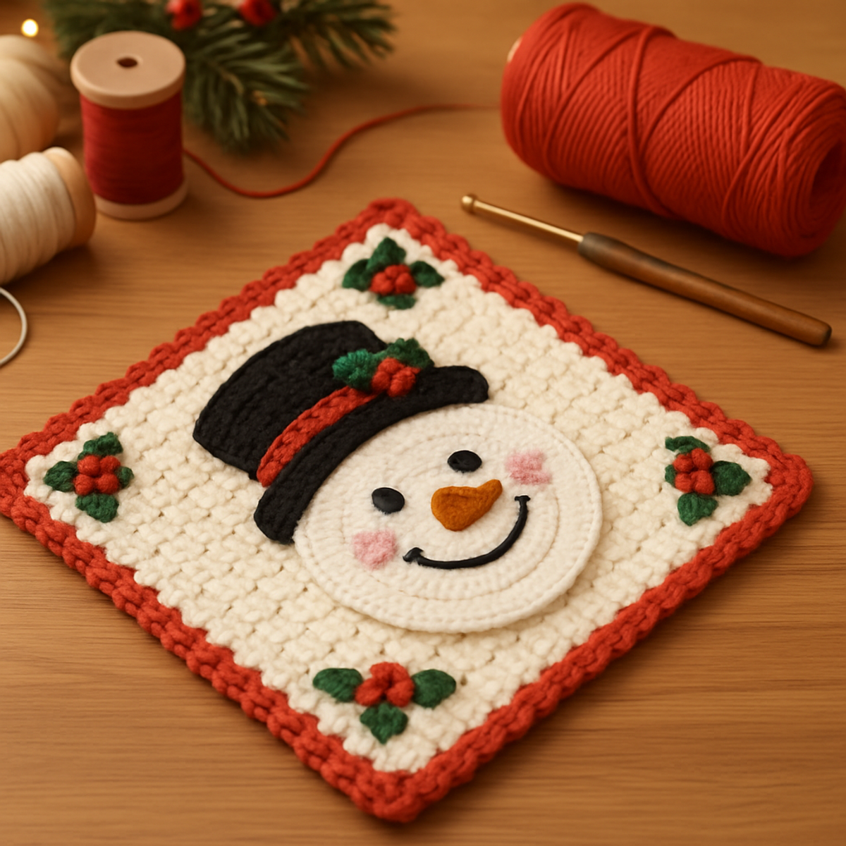 Cozy Christmas Snowman Crochet Square for Festive Vibes