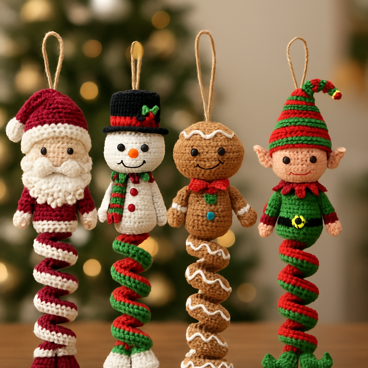 Cozy Christmas Spiral Character Ornaments for the Holiday Cheer