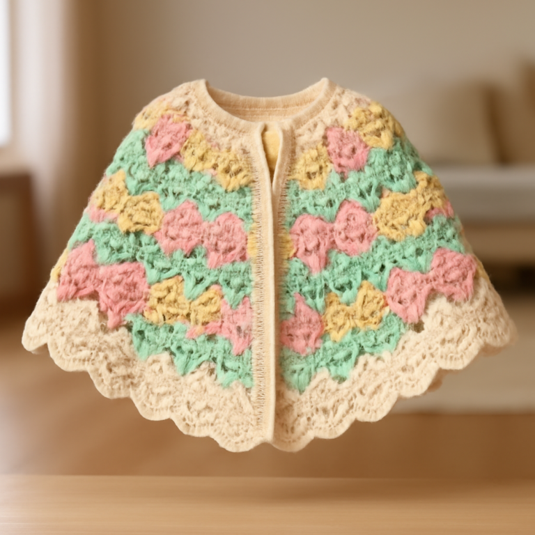 “Colorful Crochet Poncho for Cozy Baby Style”
