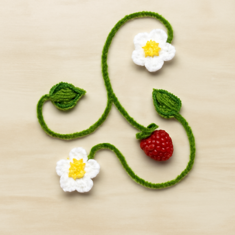 “Whimsical Crochet Bookmark with Strawberries & Daisies”