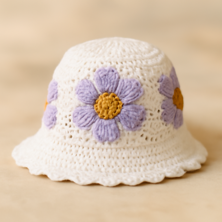 Vibrant Crochet Bucket Hat for Kids with Daisy Motifs