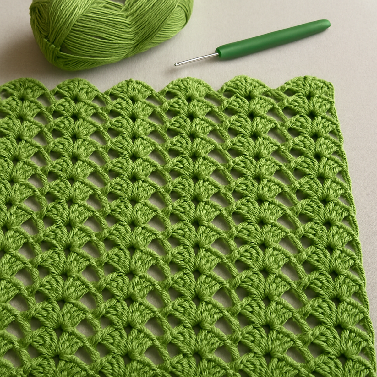 Cozy Crochet Fresh Green Fan Clusters Stitch Pattern
