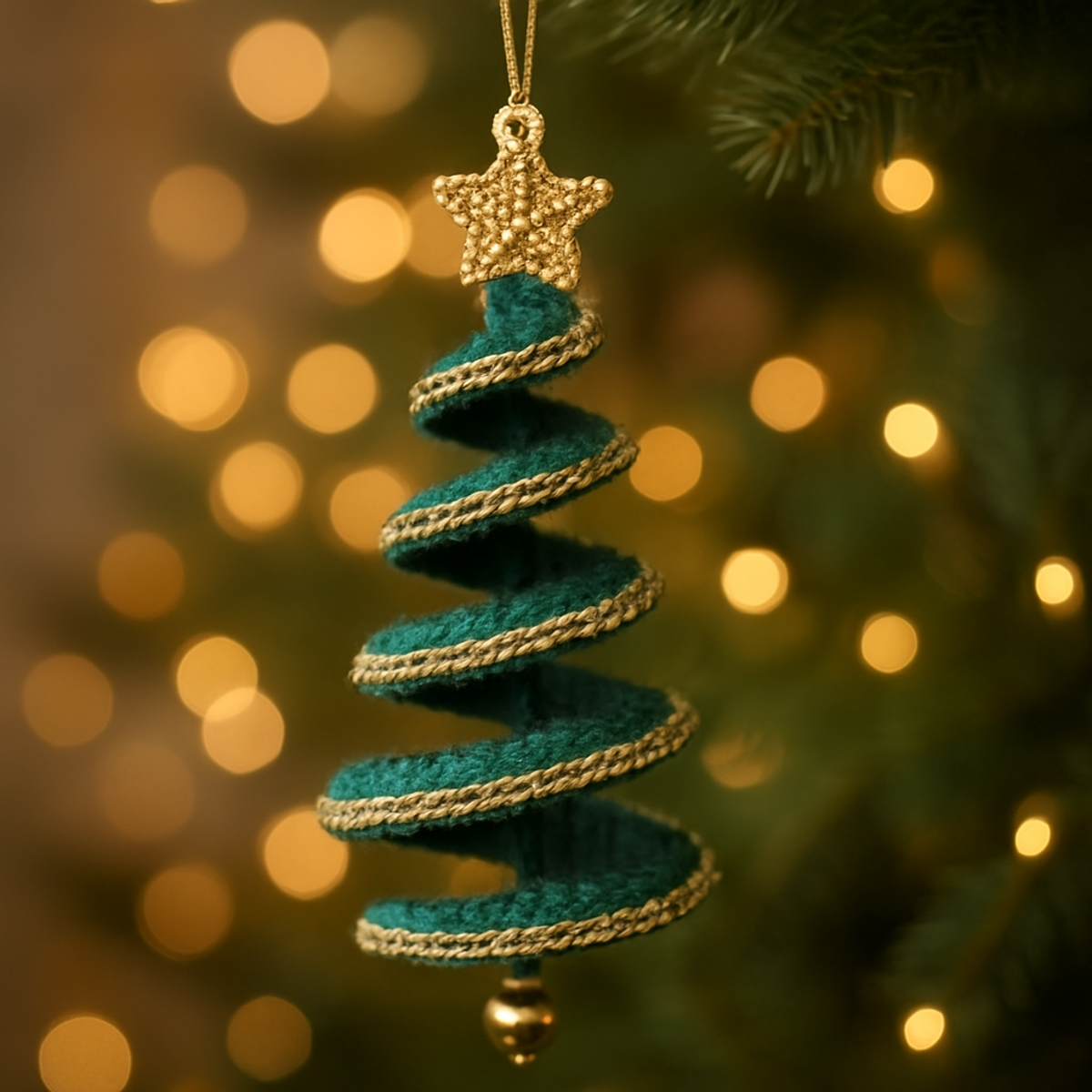 Cozy Crochet Spiral Christmas Tree Ornament in Gold & Green