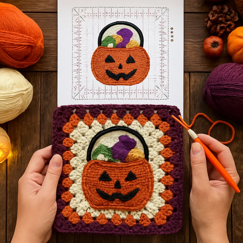 Halloween Pumpkin Candy Basket Granny Square