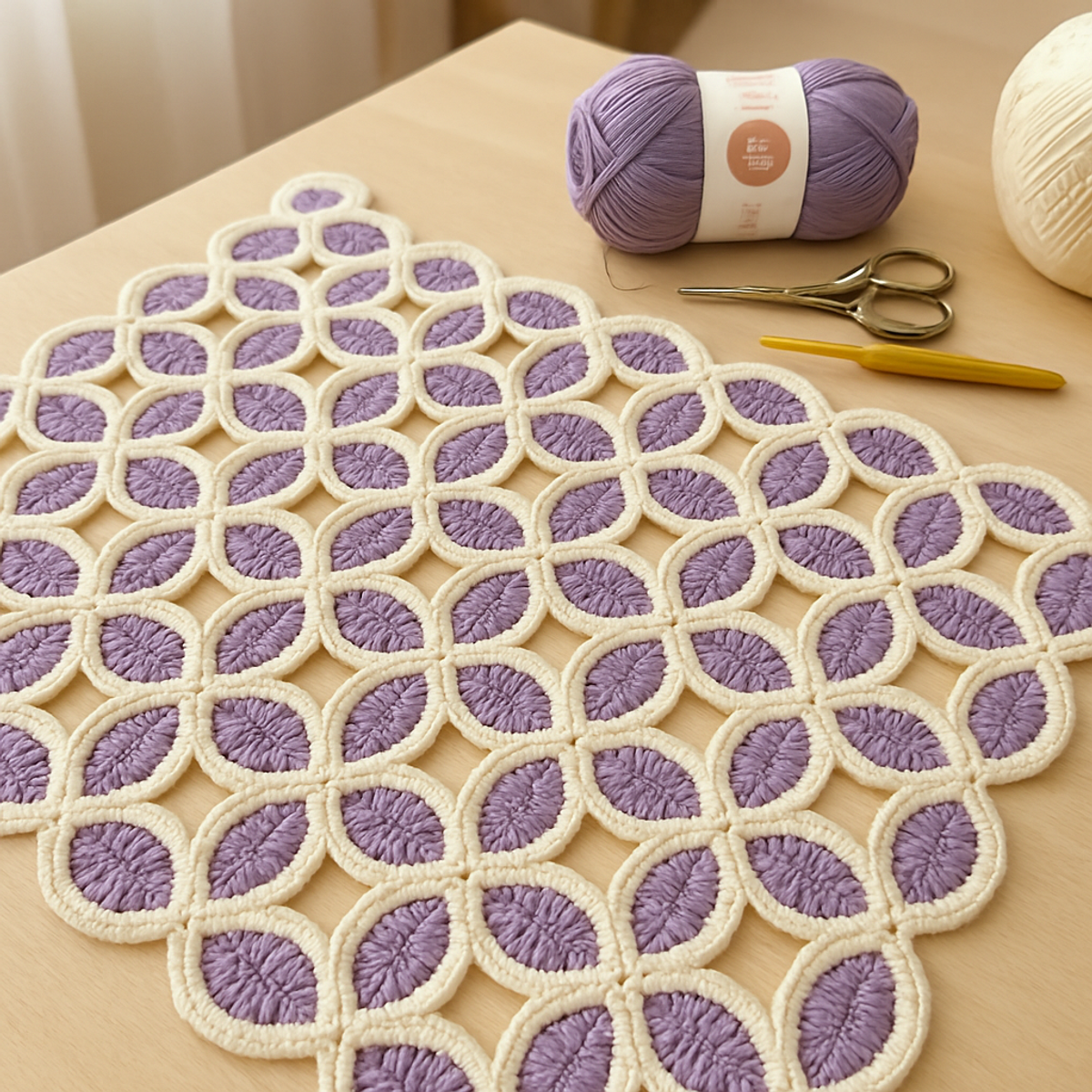 Charming Lavender Petal Crochet Table Runner Pattern