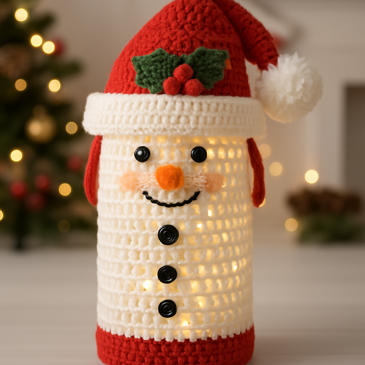 Charming Light-Up Crochet Snowman Christmas Lantern Tutorial