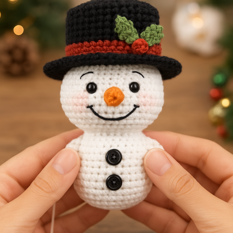 Charming Mini Top Hat Snowman Amigurumi for Cozy Winter Vibes