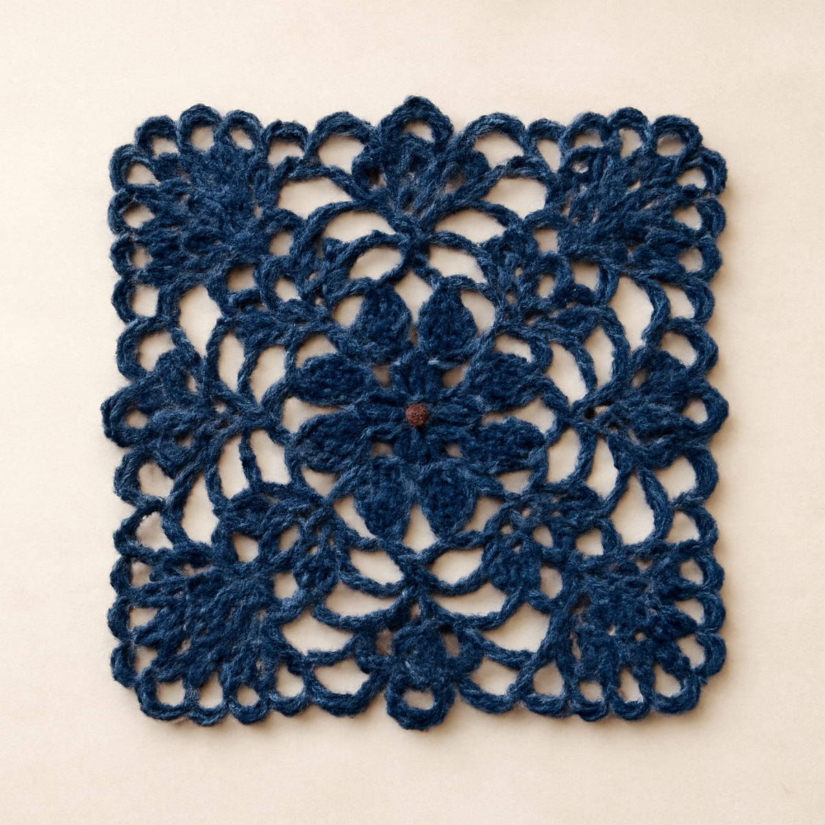 Elegant Navy Floral Crochet Square: A Timeless Motif