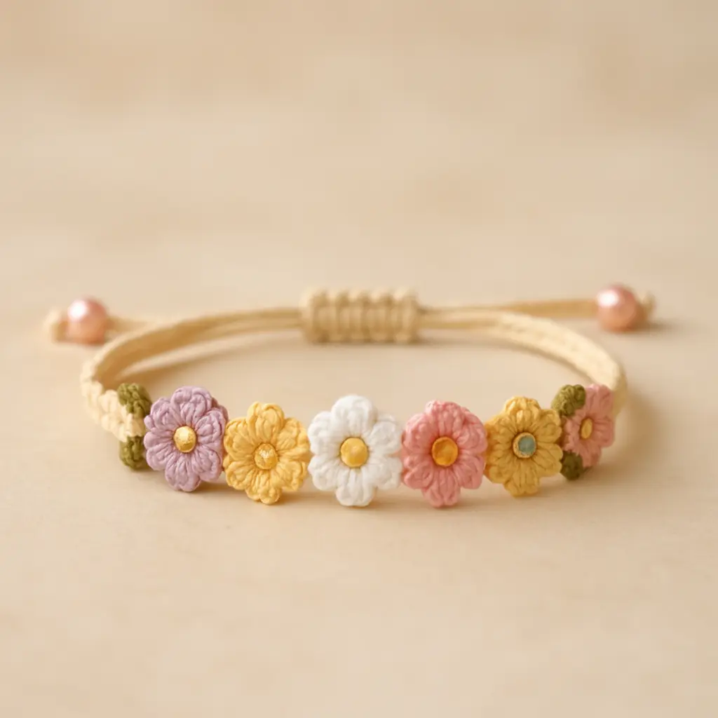 Pastel Micro-Crochet Flower Bracelet