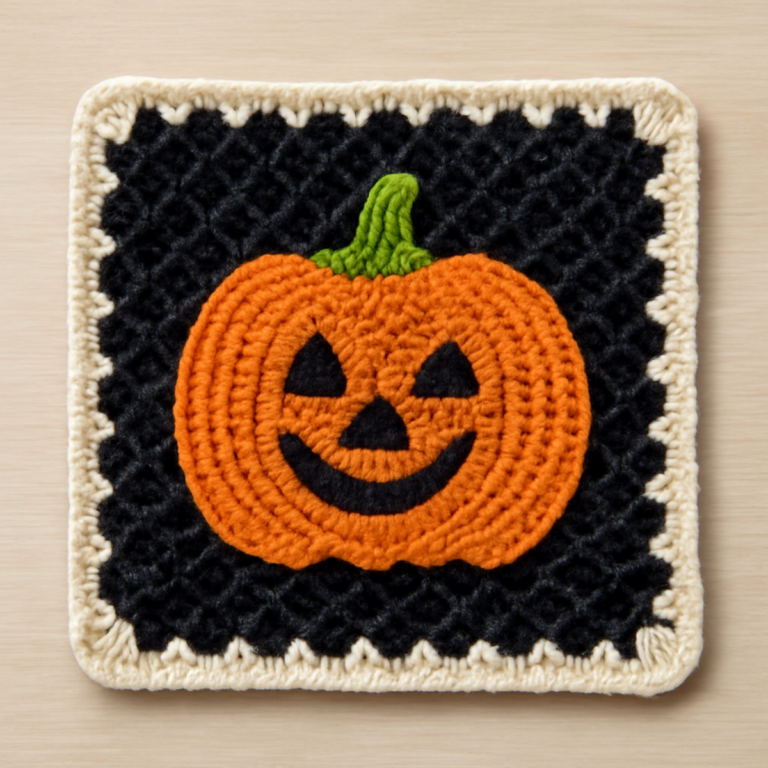 Cozy Pumpkin Crochet Square for Autumn Decor
