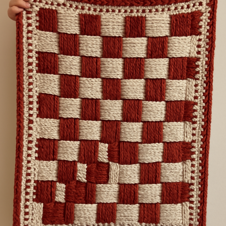 Cozy Red & Cream Woven Basketweave Blanket Pattern