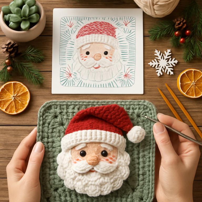 Cozy Santa Claus Face Granny Square for Holiday Cheer