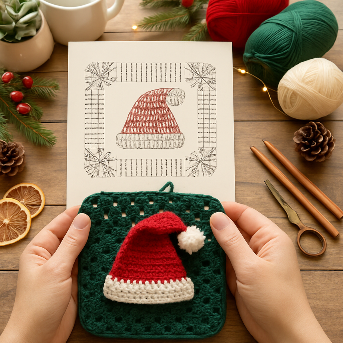 Cozy Santa Hat Christmas Granny Square Pattern Delight