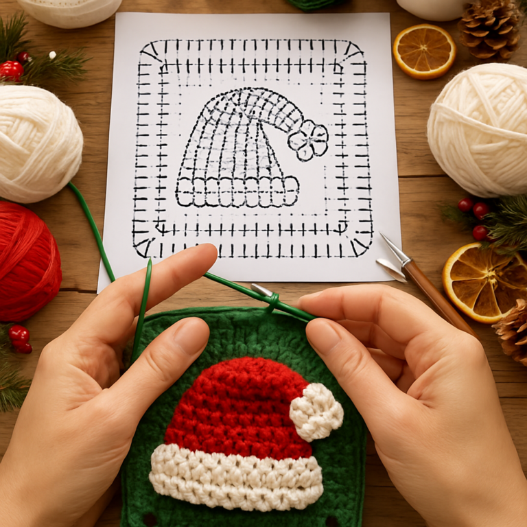 Cozy Santa Hat Crochet Square Christmas Granny Square Delight