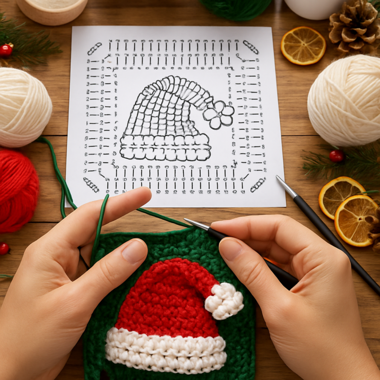 Cozy Santa Hat Crochet Square Christmas Granny Square Delight