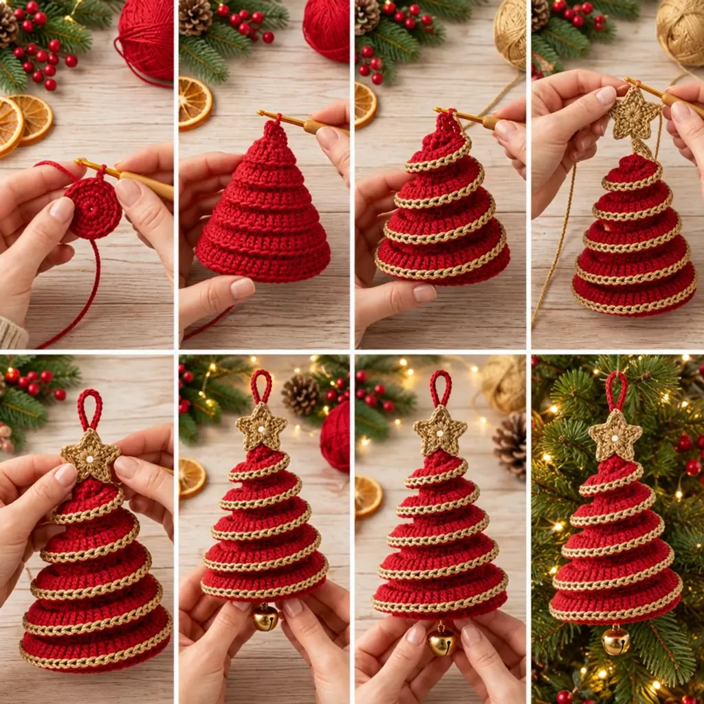 Charming 3D Spiral Crochet Christmas Tree Ornament Design article image 3