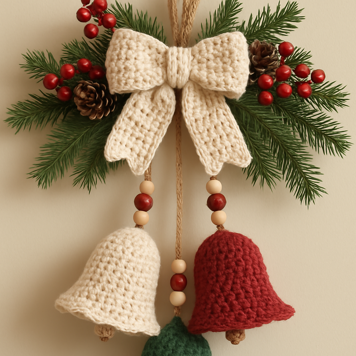 Three Festive Christmas Bells Beneath a Cozy Bow🔔🧶