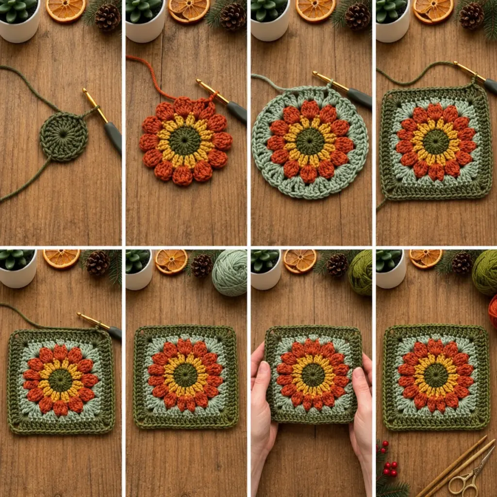 Cozy Autumn Flower Granny Square: A Colorful Crochet Delight article image 3