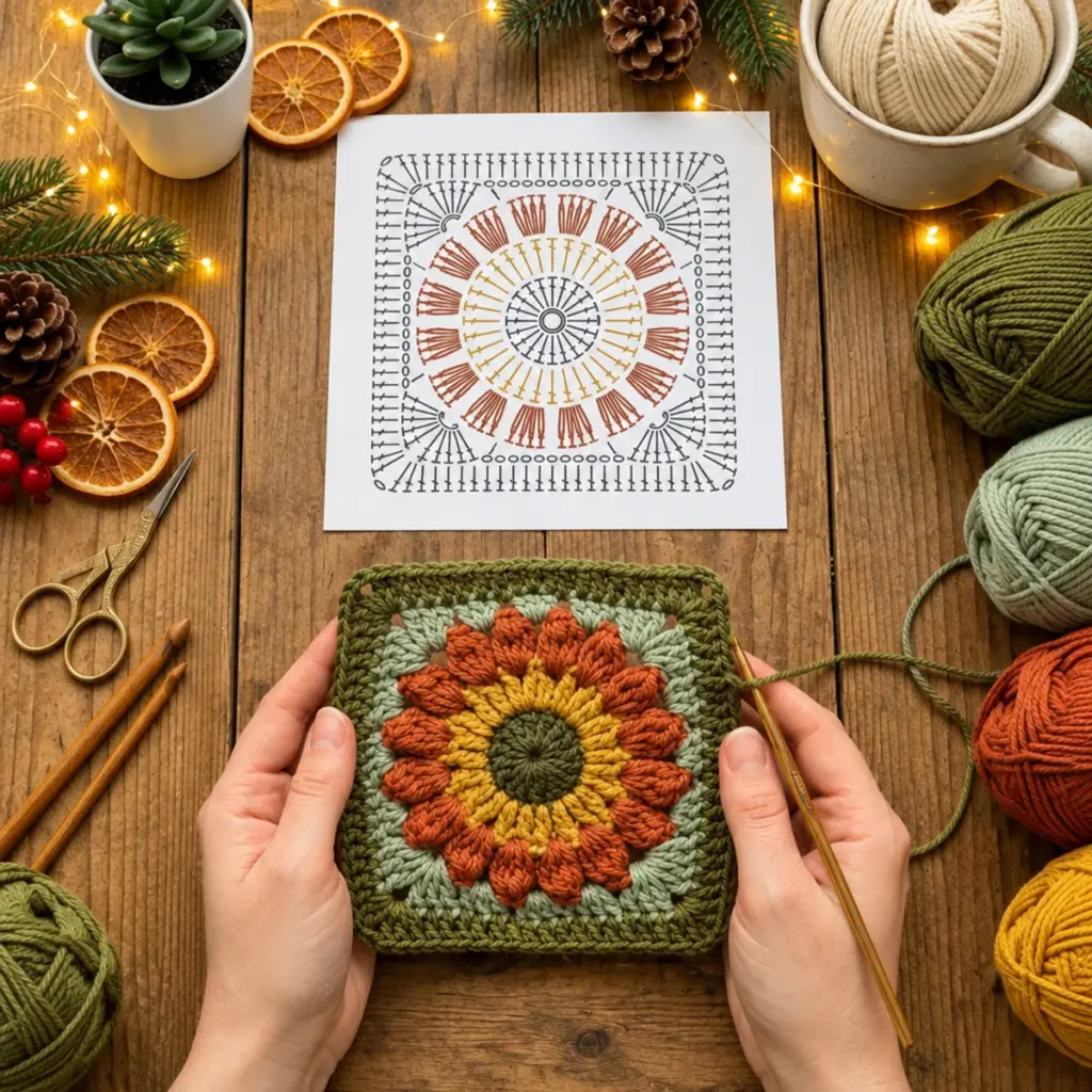 Cozy Autumn Flower Granny Square: A Colorful Crochet Delight article image 4