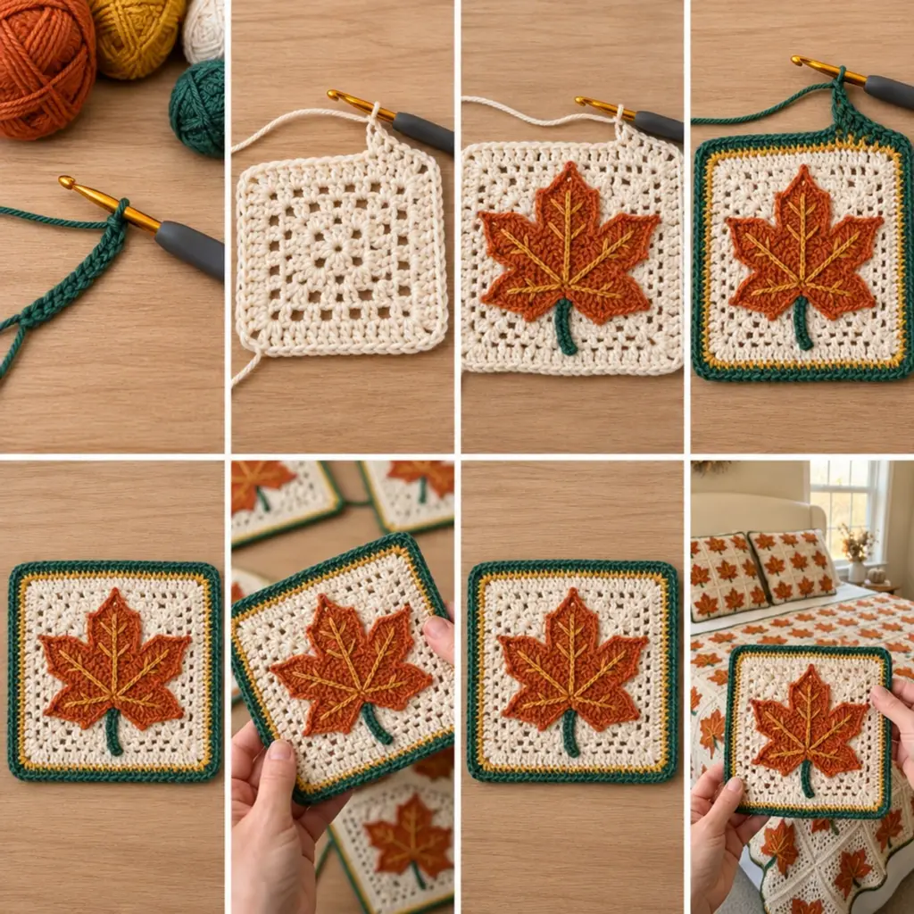 Cozy Autumn Maple Leaf Mosaic Granny Square - FREE Pattern article image 3