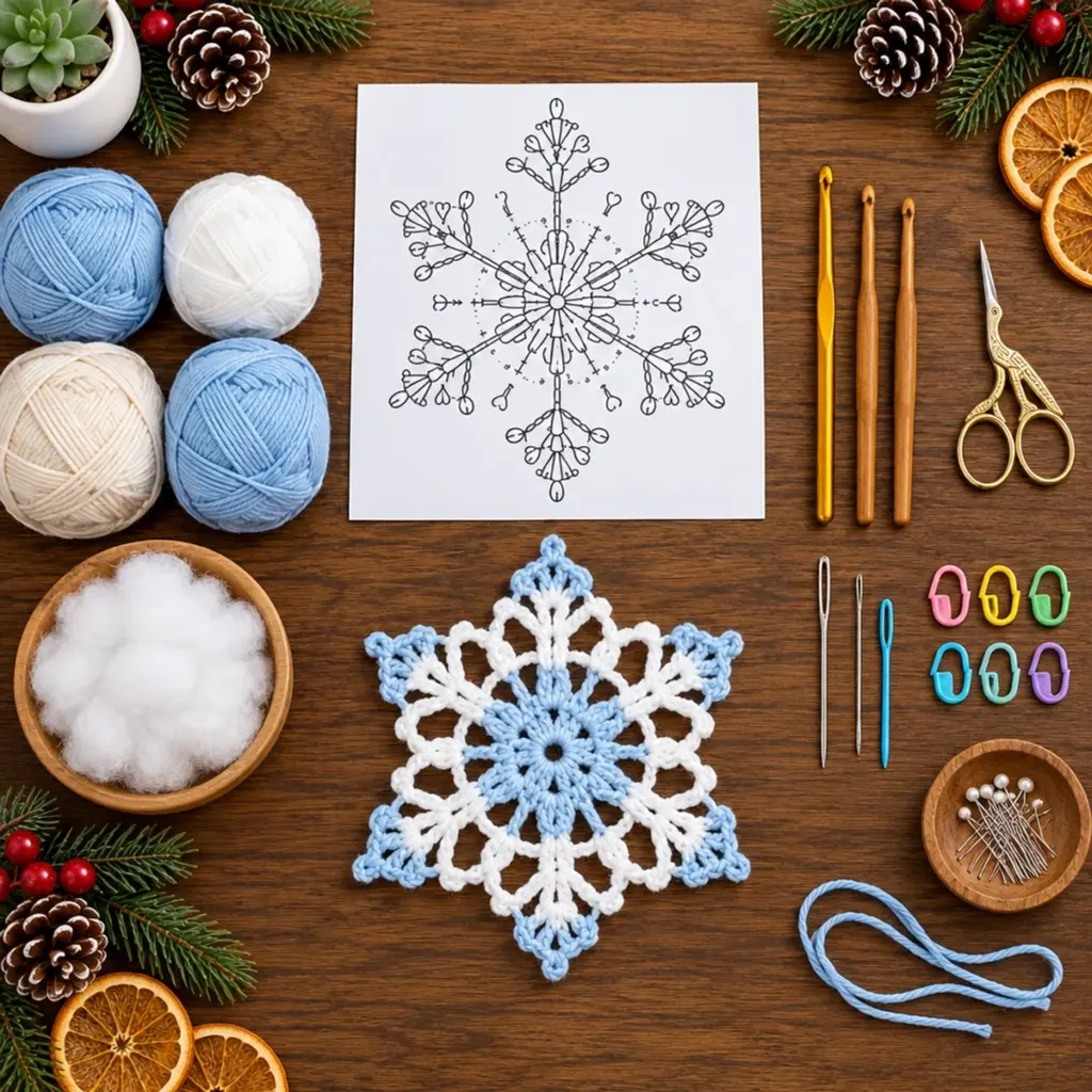 Cozy Blue and White Christmas Crochet Snowflake Ornament article image 2