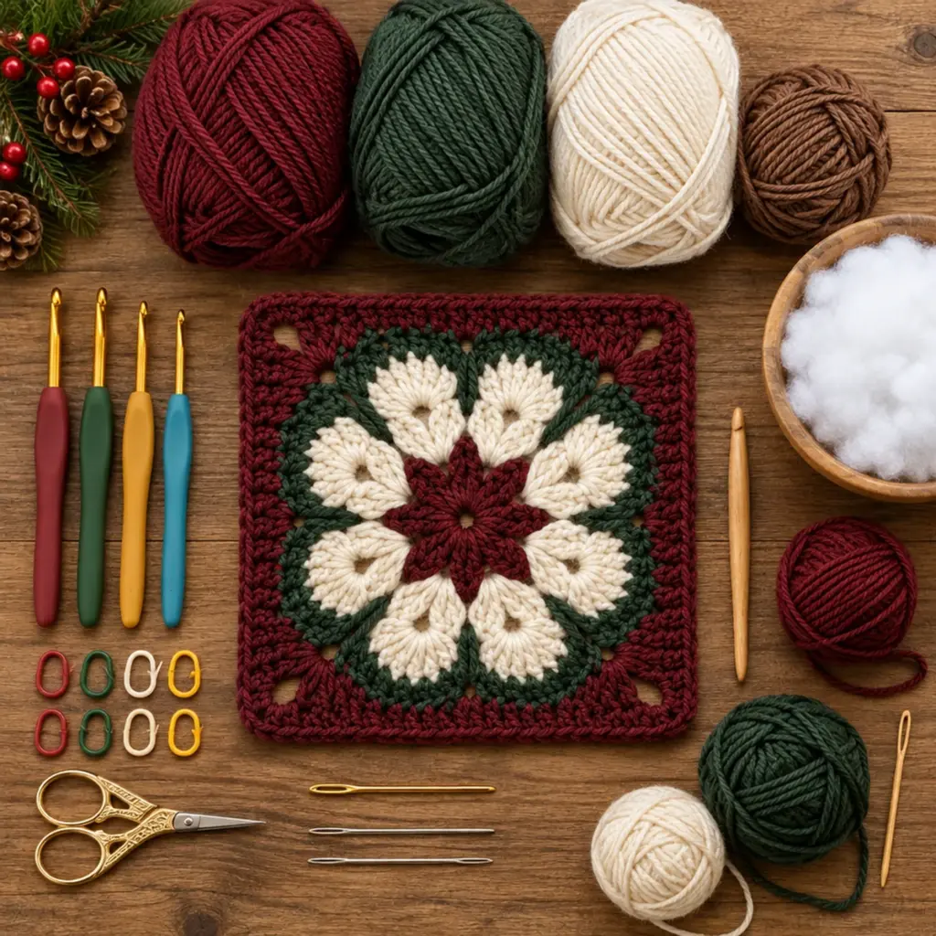 Burgundy Ivory Eight Petal Flower Granny Square: No-Sew Delight article image 2