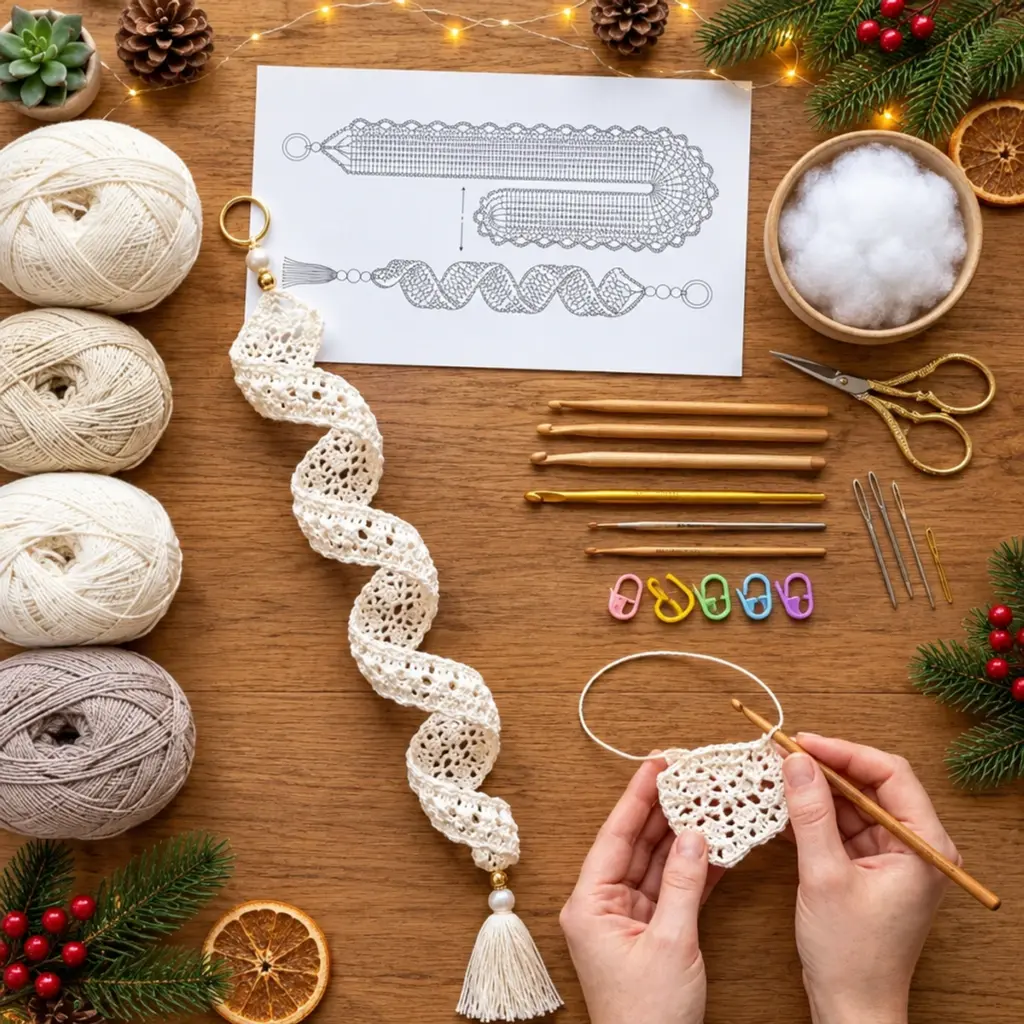 Charming Ivory Lace Spiral Ornament for Christmas article image 2