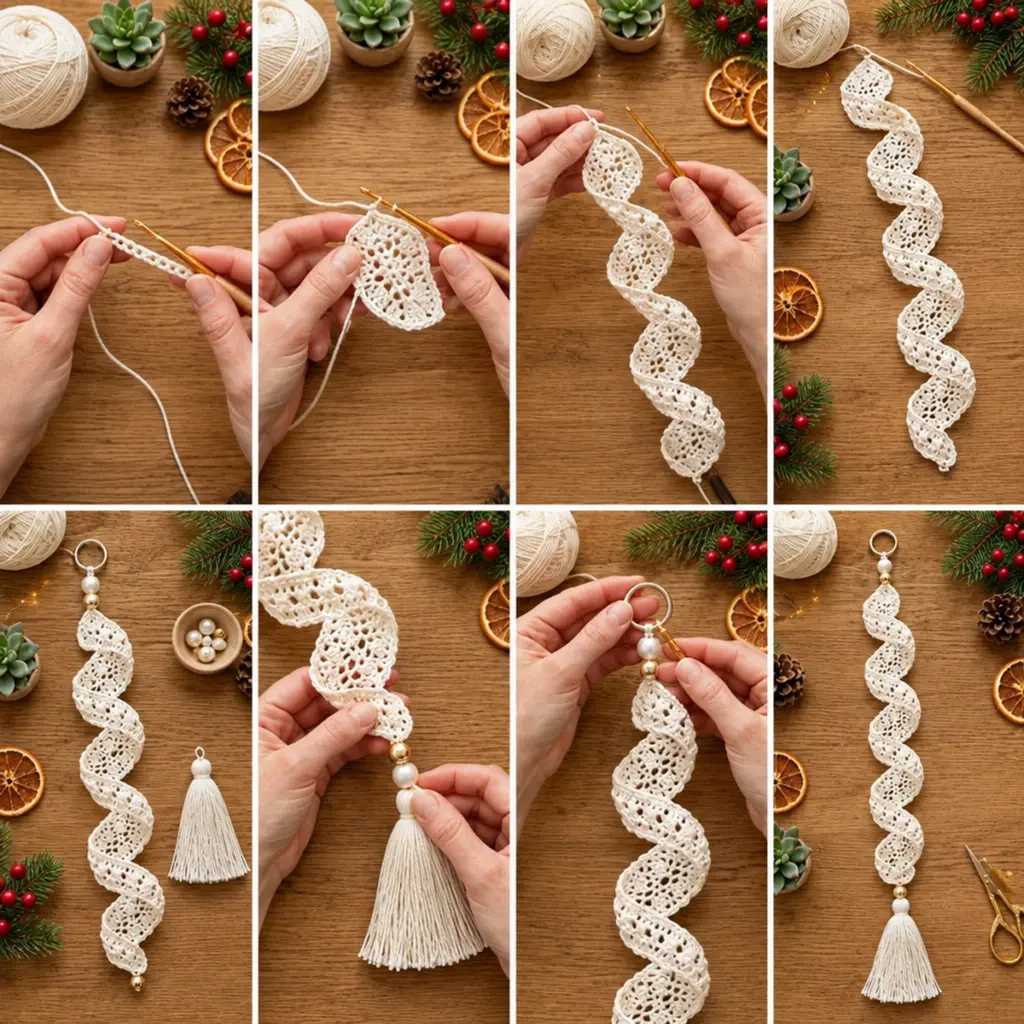 Charming Ivory Lace Spiral Ornament for Christmas article image 3