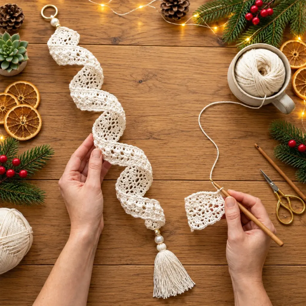 Charming Ivory Lace Spiral Ornament for Christmas article image 4