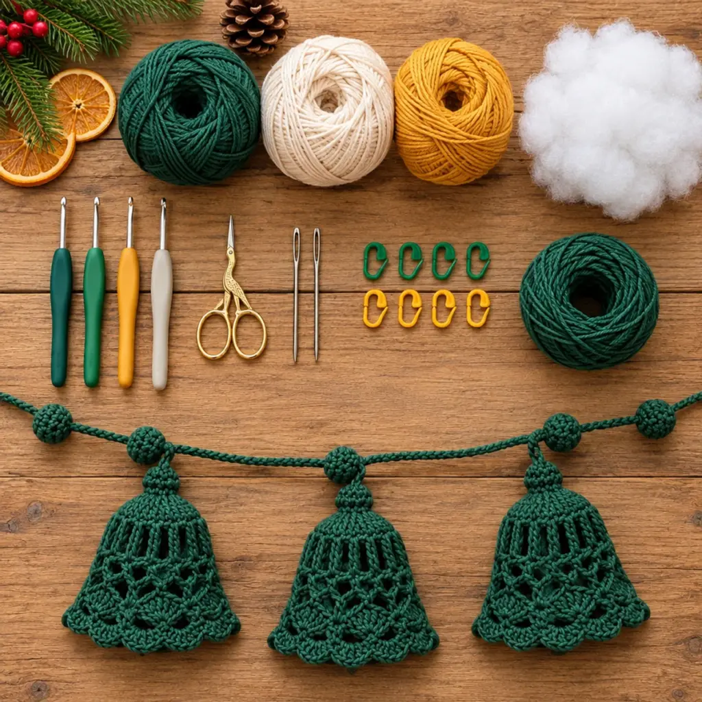 Charming Christmas Crochet Bell Garland in Forest Green article image 2