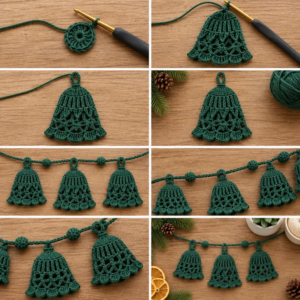 Charming Christmas Crochet Bell Garland in Forest Green article image 3