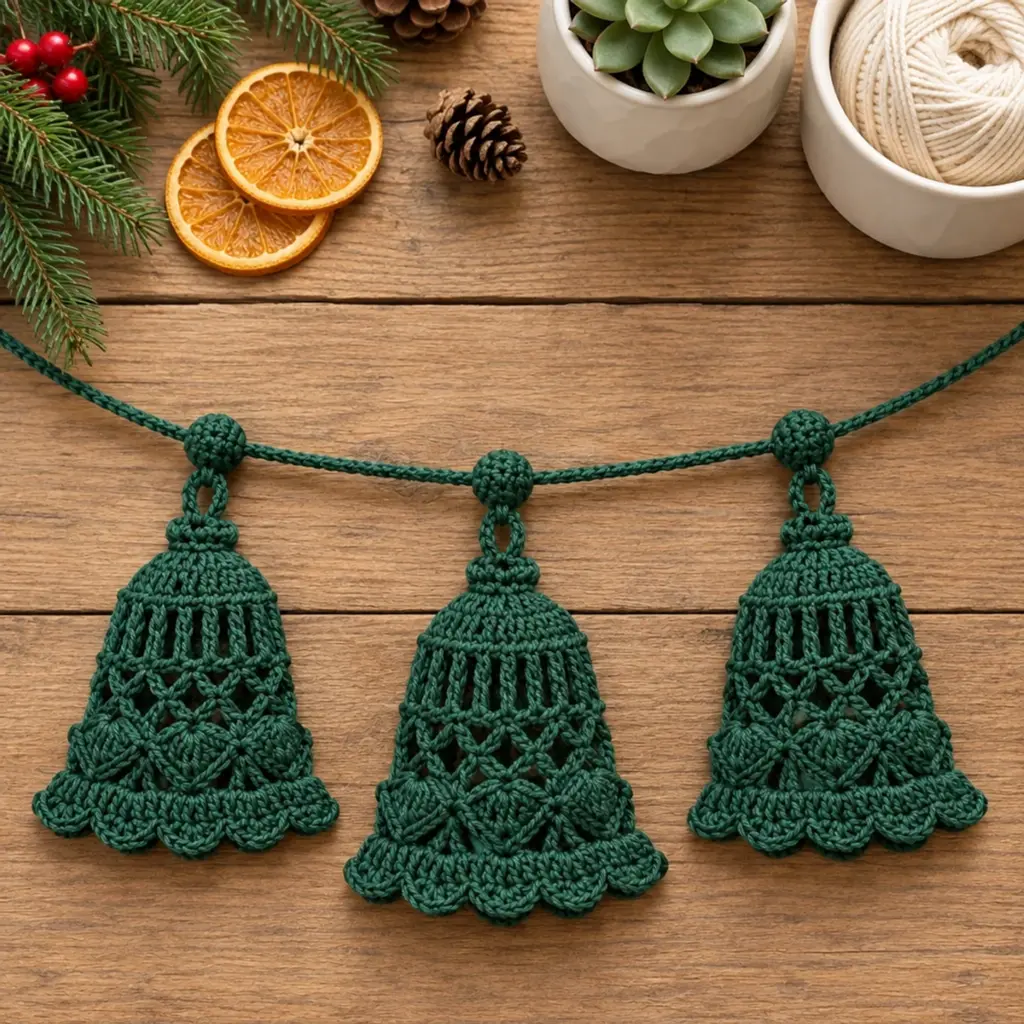 Charming Christmas Crochet Bell Garland in Forest Green article image 4