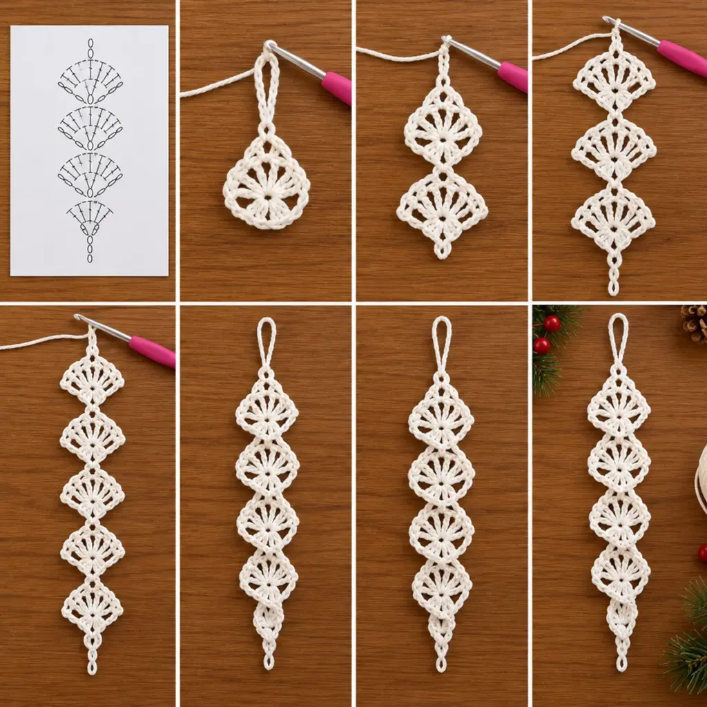 Ivory Lace Christmas Crochet Icicle Ornament Tutorial article image 3